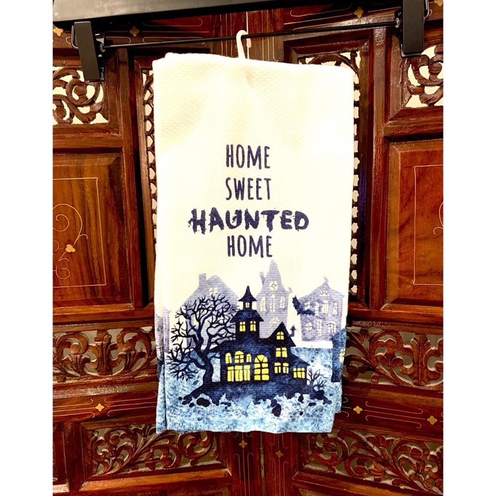 👀 GOTHIC HALLOWEEN SPOOKY DECOR *HOME SWEET HAUNTED HOME* KITCHEN TOWELS 2 SET